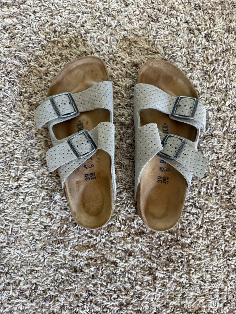 Birkenstock Perforated Double-Buckle Sandals in Light Gray